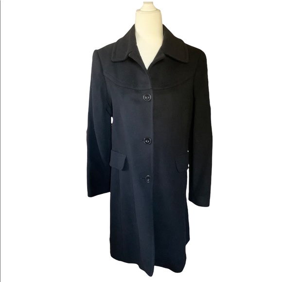 Larry Levine Wool Long Coat 8 Black Button Down - Picture 2 of 5